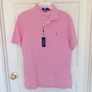 POLO RALPH LAUREN Classic Fit Mesh Polo Shirt Size M Carmel Pink/blue